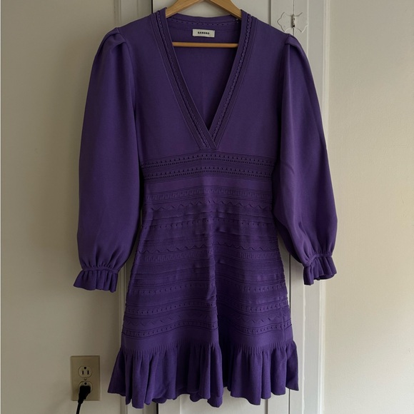 Sandro Purple Pointelle Knit Mini Dress sz 38 - Picture 7 of 15